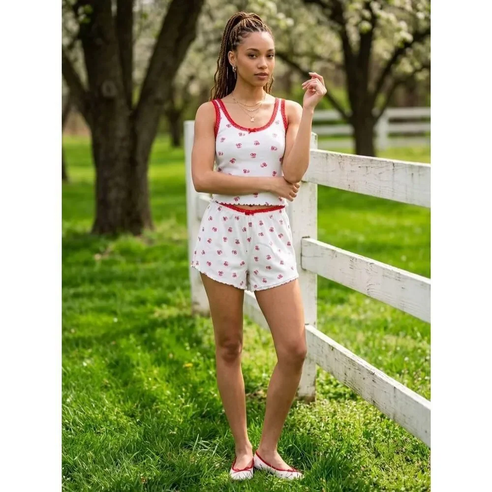 🔺️Messy Bun Just Chillin 8 Ball Cherry Print Top & Shorts Set XSmall